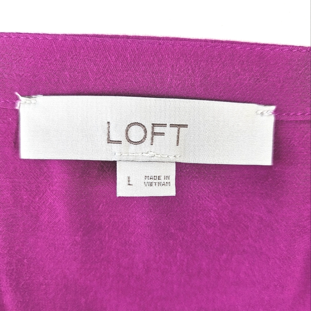 LOFT Top Womens Large Purple Tank Pleated Applique Lace Rayon - Picture 2 of 8